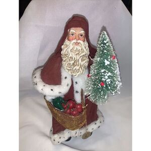Possible Dreams Clothtique paper Mache Old World Santa 1991 bottle brush‎ tree